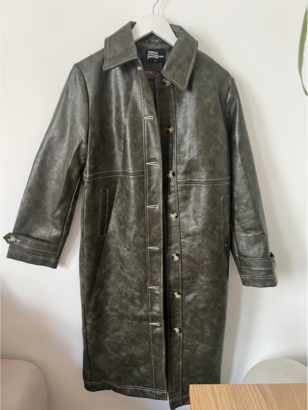 Basic Pleasure Mode Faux Leather Long Coat
